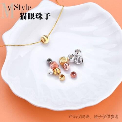 Handmade Beaded DIY material jewelry accessories 925 pure silver separated beads cats eye pattern round beads loose beads acces