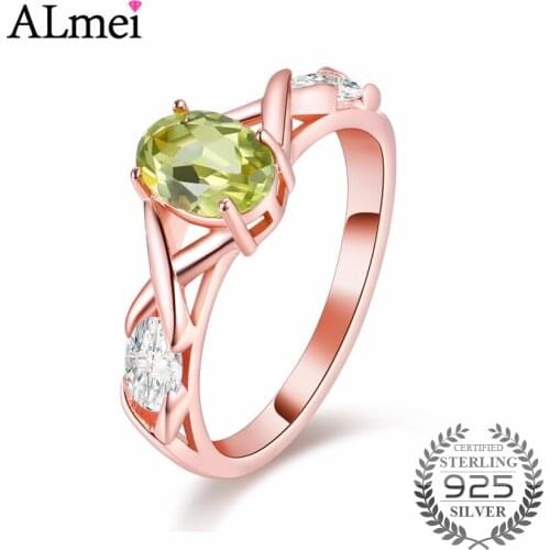 Almei Green Peridot Rose Gold Color Anniversary Filigree Ring Jewelry Women 925 Sterling Silver Vantage Gift with Box 40% FJ083