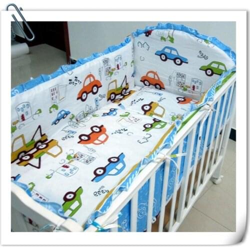 Car 6PCS Baby Crib Set Comfortable Baby Cot Bedding Set Cotton Juegos De Sabanas cama infantil (4bumpers+sheet+pillow cover)