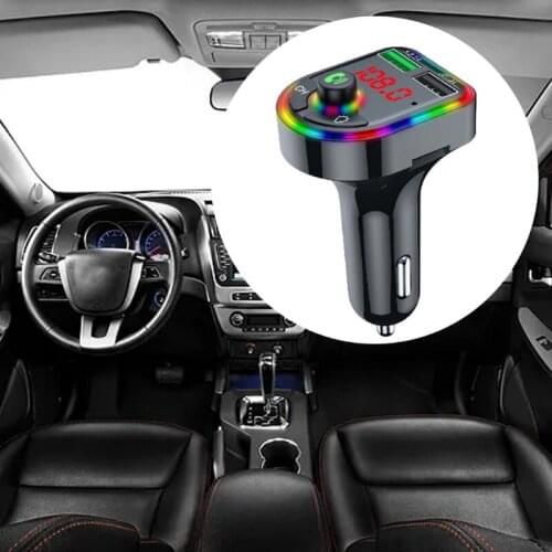 Bluetooth 5.0 Automotive Music Player Radio Transmitter Dual USB 3.1A Fast Charger with LED Atmosphere Lamp