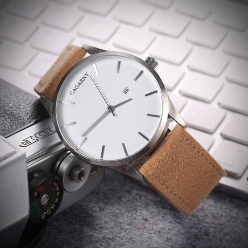 Cagarny Mens Watches Top Brand Luxury Leather Strap Watch Men Auto Date Waterproof Mens Quartz-watch Military Relogio Masculino