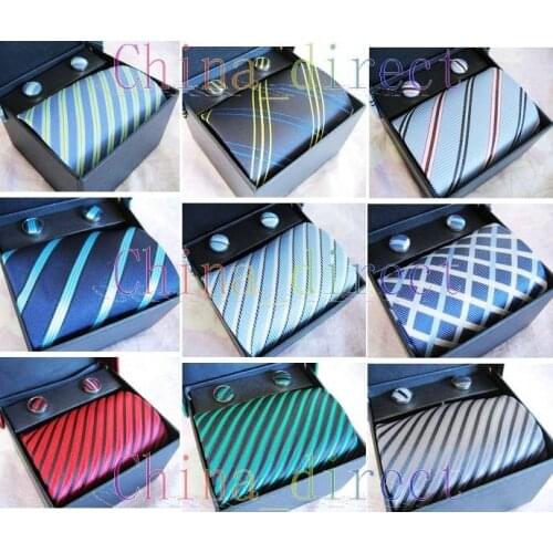 Tie cuff link Neckties,ties,cuff button 12sets/lot tie set TIE+HANKY+CUFFLINKS