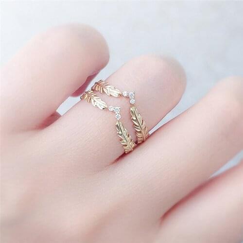 Small Fresh Style Spring Leaves Feather Ring For Woman Riligious Bague Jewelry Wedding Engagement Gifts