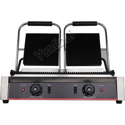 Commercial Electric Stripe Contact Grill Panini Press Plates Sandwich Press Plates Eelctric Steak Contact Grill Double Stoves