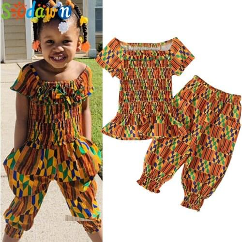 Sodawn Girl Clothing Sets Summer New Girl Clothes Suit African Bohemian Two Piece Set Baby Girl Clothes Kids Outfits