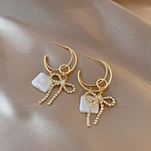 Korean Fashion Stud Earrings for Women Earrings Trendy 2021 Jewelry Bow Female Temperament Simple and Versatile Pearl Earrings