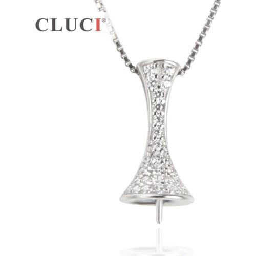 CLUCI 15.2*7*7mm Pendant 925 Sterling Silver White Zircon Fashion Pearl Pendant Neclace For Women DIY SP233SB