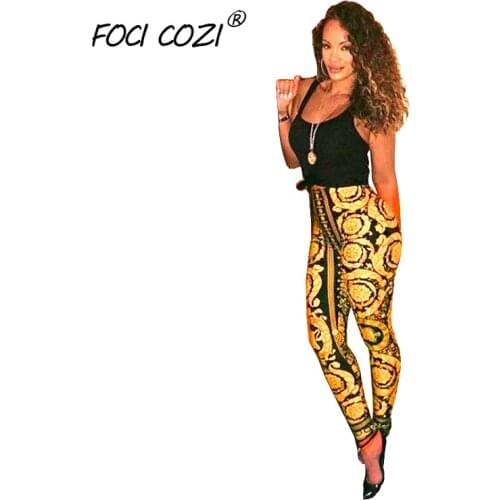 Summer Workout Pants Fitness Gold And Black Leggings Women Print Leggings Slim Spandex Ladies Legging Pant