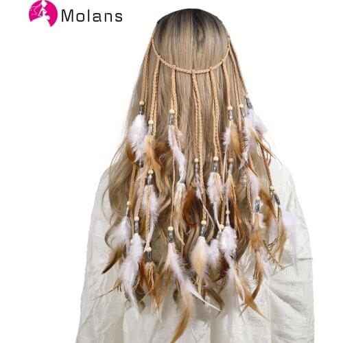 Molans Fashion Bohemian Feather Headband Scrunchies Elastic Hair Band Women Girl Weaving Hair Accessories Indian Tassel Headwear