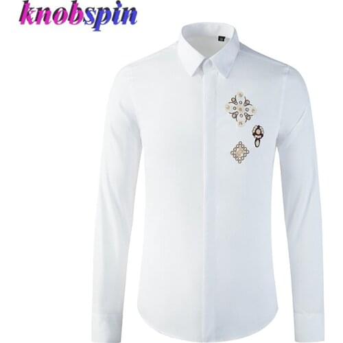 Simple Fashion Embroidery Long Sleeve Shirt Men Solid Color High quality Business Male Cotton Shirts Casual Slim Chemise homme