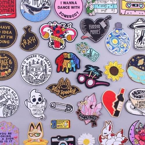 Lips Patches For Clothing Van Gogh Patch Letters Stickers For Clothes Crystal Flowers Embroidery Patch Cartoon Applique Badges