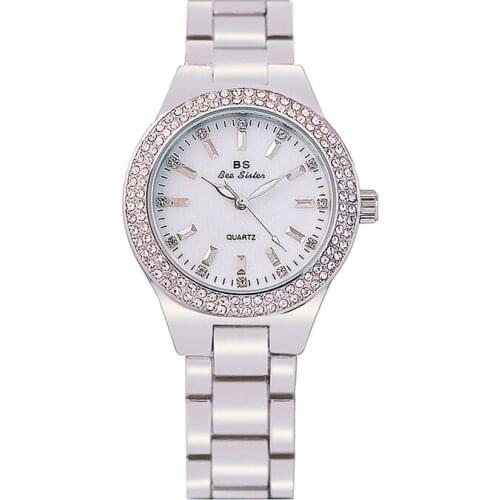 New Hot Sale Women Gold silver Two Tones Watch Gold Classical Stainless Steel Rhineston Wristwatch Female Crystal Watch