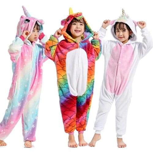 Kigurumi New Winter Baby Girls Flannel Pajamas Kids Overalls Unicorn Pijamas Animal Cartoon Pyjama Licorne Boys Pokemen Pyjamas
