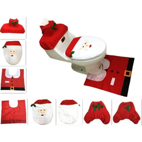 New XMAS Santa Toilet Rug Bathroom Mat Set Christmas Decorations Free Shipping Wholesale