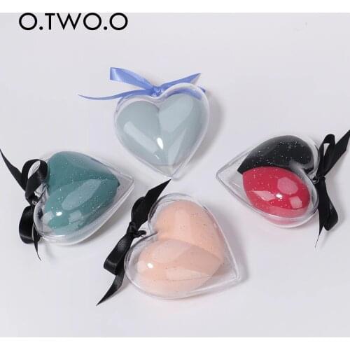 O.TWO.O 2pcs/set Cosmetic Puff Powder Puff Smooth Womens Makeup Foundation Sponge Make Up Tools Accessories Heart-Shape Box