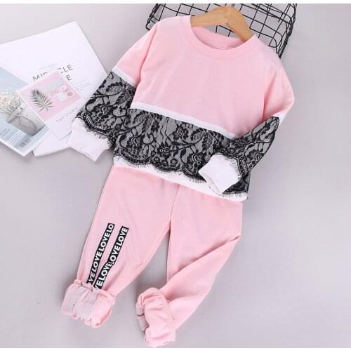Autumn winter Two Piece Set Toddler Kids Baby Girls Lace Pullover Sweatshirt Tops Letter Pants Tracksuit Outfits Set roupa