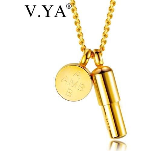 V.YA Stainless Steel Engraved Name Necklaces Fashion Simple Bullet Cricle Can Open Pendant For Men Unique Gift Dropshipping