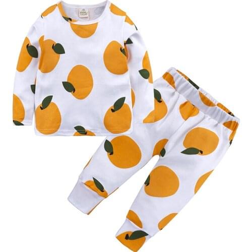Children Pajamas Set Spring Autumn Long sleeve+Pant 2Pcs Soft Cotton Pajama Boy Girl Home Clothing Sleepwears Cute Fruit Design