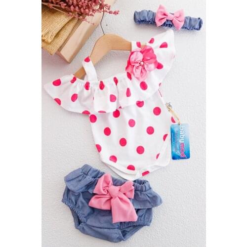 Polka Dot Patterned Bandan Baby Girl Overalls Suit
