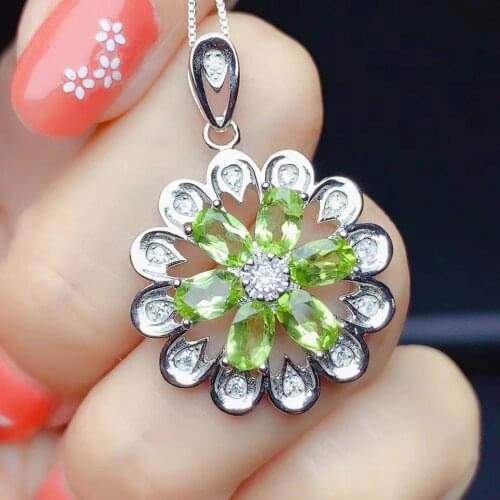 CoLife Jewelry Silver Flower Pendant for Daily Wear 6 Pieces Natural Peridot Pendant 925 Silver Peridot Jewelry Gift for Woman