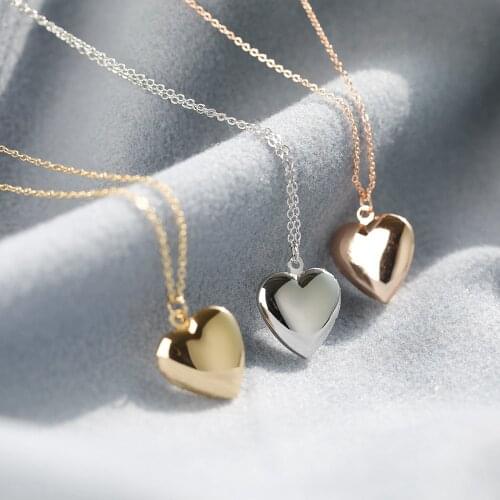 Fashion Heart Locket Pendants for Women Men Openable Photo Frame Glossy Stainless Steel Necklaces Family Love Heart Necklace