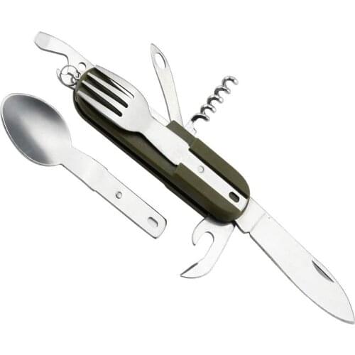 Portable multi tool cutlery multitool flatware utensil bottle can opener fold Spork fork tableware Picnic camp spoon knife