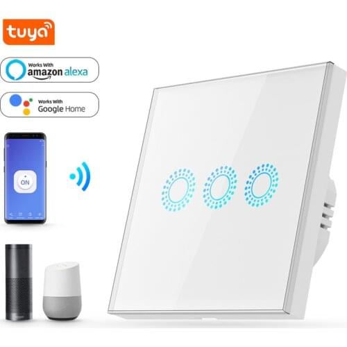 Tuya EU Standard Smart Life Glass Panel Touch Switch 1/2/3 Gang WiFi Wall Light Switch Work with Google Home Amazon Alexa