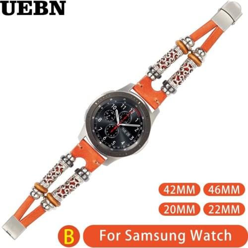 UEBN 22mm 20mm Leather Double circle Replacement Retro Band For Garmin Vivoactive 3 Samsung Gear S2 S3 Sport strap watchbands