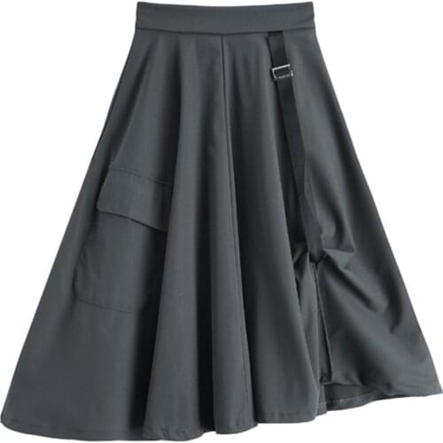 Spring Summer Gray Skirt Female High Waist Irregular Split Of Umbrella Tooling Skirts Casual Streetwear New Fashion Clothes