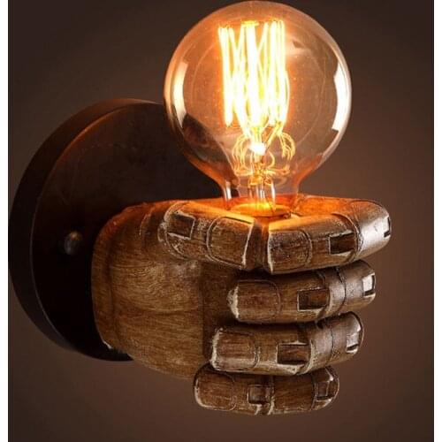 Vintage Resin Hand Fist Wall Lamps Industrial Lamp Loft Decor Wall Lights for Home Lighting Retro Sconces Bedroom Light Fixtures