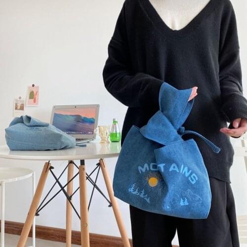 Youda Womens Japan Wind Set Denim Bags Simple Literary Wrist Bag Mobile Phone Coin Purse Lunch Leisure Handbag for Girls