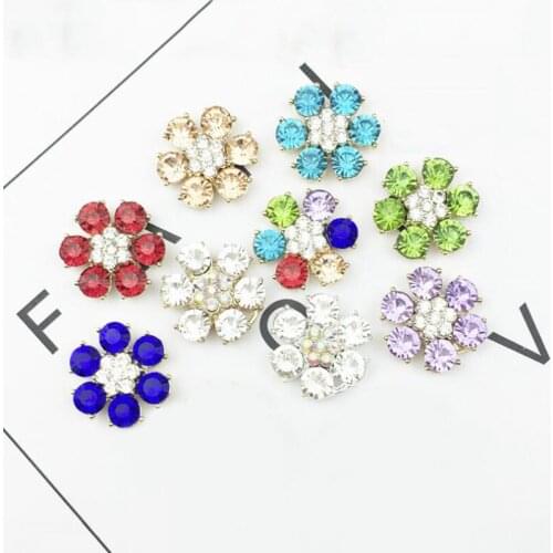 50pcs Flower Crystal Rhinestone Button Hair Clip Crafts Strass Charms Floating Enamel Scrapbooking Brooch Hairpin Shoes Decor