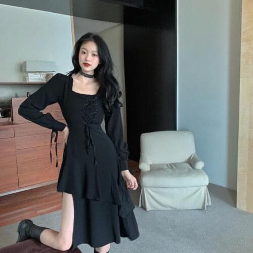 Woman Dresses Dark Cold Long Sleeve Dress Rule Korean Autumn Vestido De Mujer Femme Robe