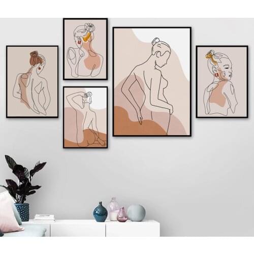 Female Nude Body Art Canvas Painting Fine Line Abstract Woman Print Mid Century Modern Scandinavian Print Boho Wall Poster
