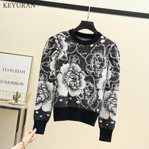 Floral Sweaters Women 2021 New Autumn Winter Vintage O Neck Long Sleeve Pullovers Sweater Female Casual Loose Jumper Knitted Top