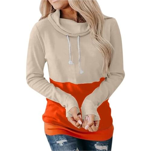 Women Long Sleeve Halloween Color Splicing Printing Hooded Sweatshirt Loose Crewneck Tops Winter All-match Girls Sweatshirt