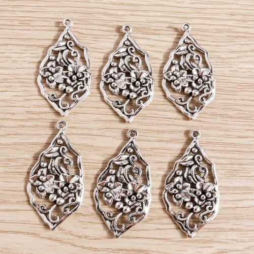 15pcs 18*35mm Retro Silver Color Leaf Flower Charms Pendants for Jewelry Making DIY Necklaces Earrings Bracelets Craft Accessory