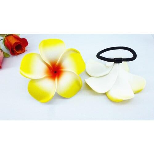 20 New yellow color Foam Hawaiian Plumeria flower Frangipani Flower bridal hair bands elastic bands 6cm