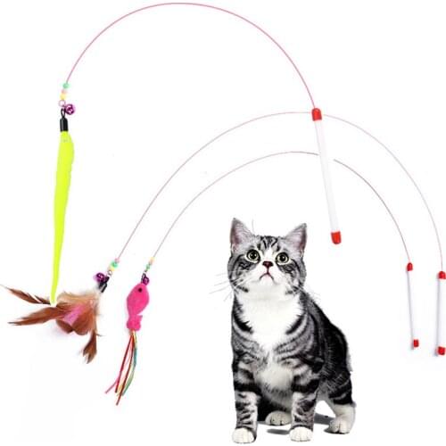 30 Pcs Pet Cat Teaser Toy Wire Dangler Wand Feather Plush Fish Caterpillar Interactive Fun Exerciser Playing Toy Wholesale X2