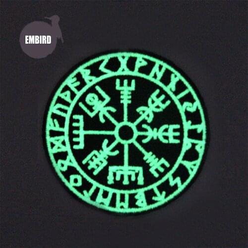 Embird 3D Clothes Badges Glow In Dark Vegvisir Viking Compass Norse Hook & Loop Patch for Hat Teens