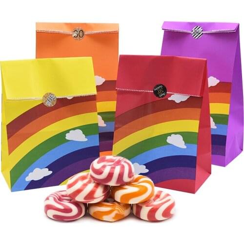 5/8pcs Corlorful Kraft Paper Bag Rainbow Pattern Wedding Sweet Candy Gift Bags Cookie Food Packaging Box Birthday Party Supplies