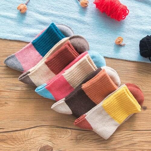 5 Pairs High Quality Women Winter Socks Vintage Patchwork Rabbit Wool Sock Thicken Warm Thermal Cotton Socks