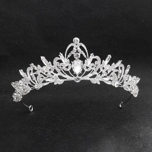 ACRDDK Luxury Handmade Crystal Rhinestone Alloy Silver Color Crown Women Tiara Headband Bride Wedding Hair Jewelry Accessorie SL