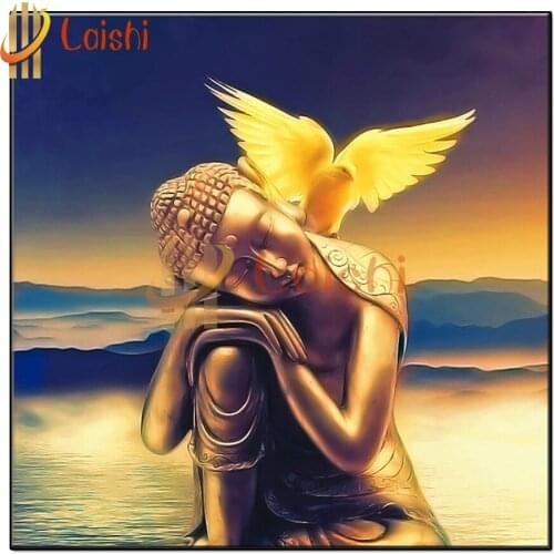 Diamond painting Meditating buddha, yellow bird full square drill diamond embroidery round diamond rhinestone painting home art
