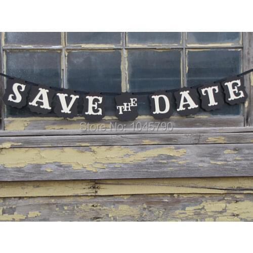 Free Shipping 1 X Black SAVE THE DATE Banner Wedding Sign Hanging Garlands Wedding Party Deco