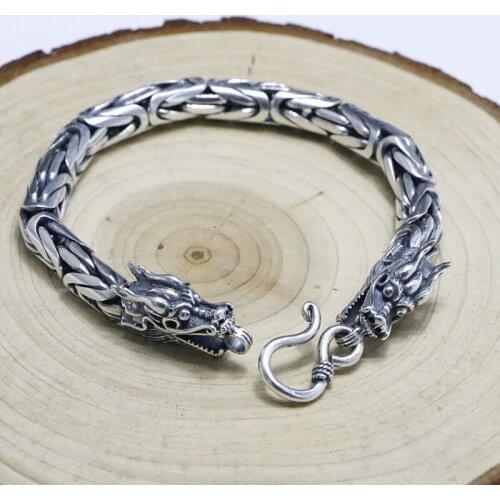Retro Thai Silver Jewelry Peace Pattern Bracelet S925 Sterling Silver Pure Silver Domineering Rough Double Leading Bracelet Male