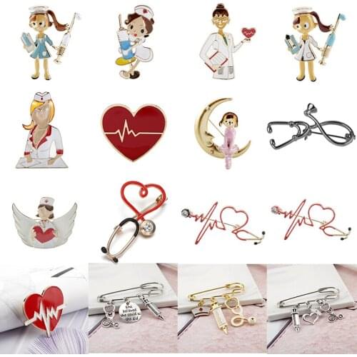 Heart Beating Line Stethscope Brooch Electrocardiogram Heart Doctor Medical Brooch Pin Nurse Jewelry Women Gift