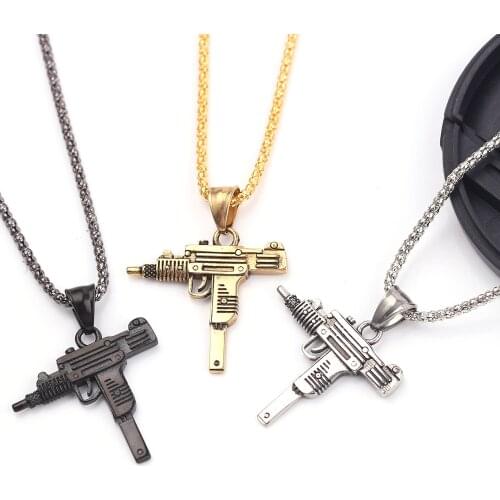 UZI GUN Shape Pendant Necklace For Women And Men Fashion Punk Jewelry 3 Colors Pistol Necklace Gothic Charms Accessories