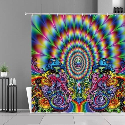 3D Colorful Art Shower Curtain Set Abstract Psychedelic Line Print Bathroom Curtains Fabric Washable Home Bath Decor Supplies