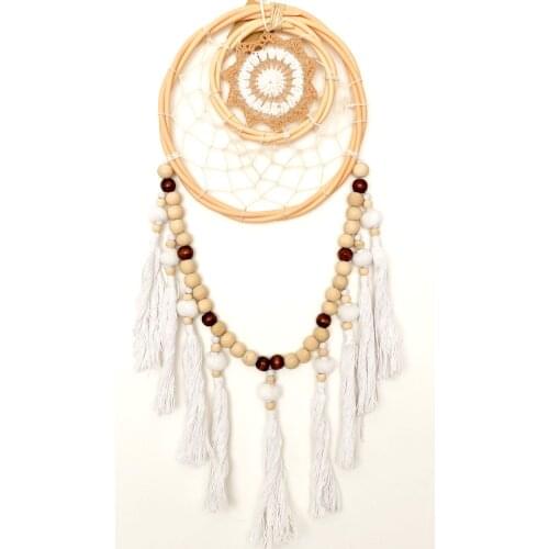 Wooden Beaded Dream Catcher Brown And Cream Color Handmade Custom Design Wall Decoration